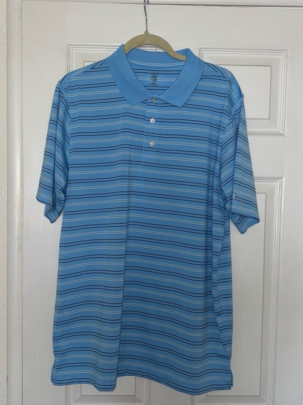 PGA Tour Light Blue Striped Performance Polo